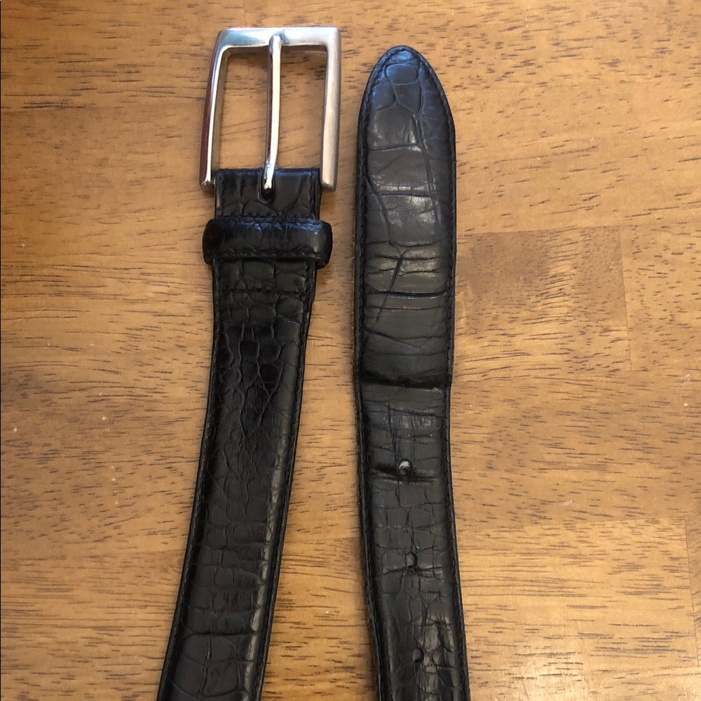 Black Crocodile Embossed Print Leather Belt with Silver Buckle
